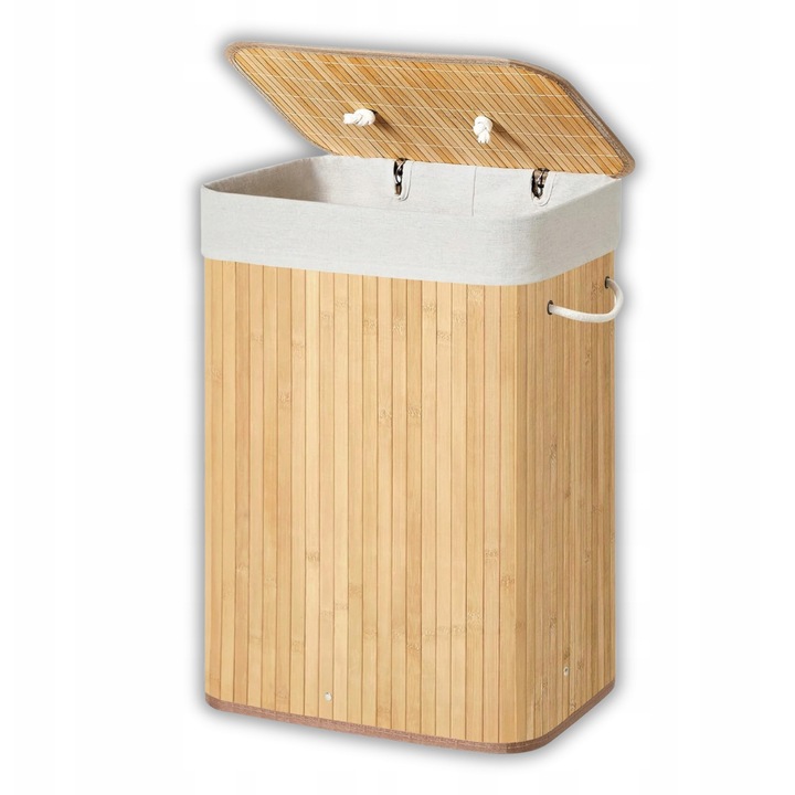 Кош за пране от бамбук с капак, 72л, 40x30x60см, черен, комплект
