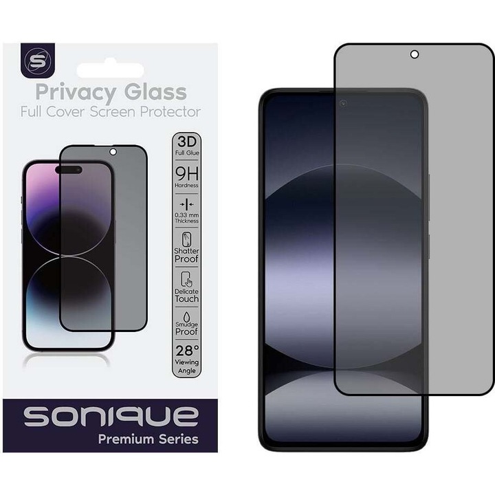 Folie protectie telefoane Sonique Privacy Glass Full Cover 9H, 0.33mm, negru, set