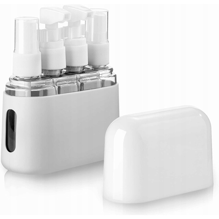 Set de recipiente cosmetice, gri transparent/alb, 6x10 cm, design anti-scurgere