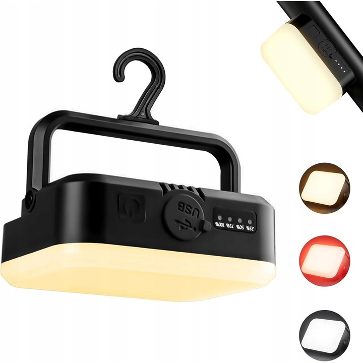 Къмпинг фенер LED, 5 режима, водоустойчив, USB зареждане, 11x10x4 см
