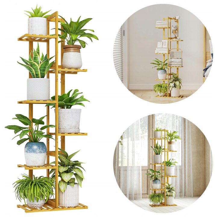 Suport pentru plante, 6 niveluri, bambus, bej, 122 cm