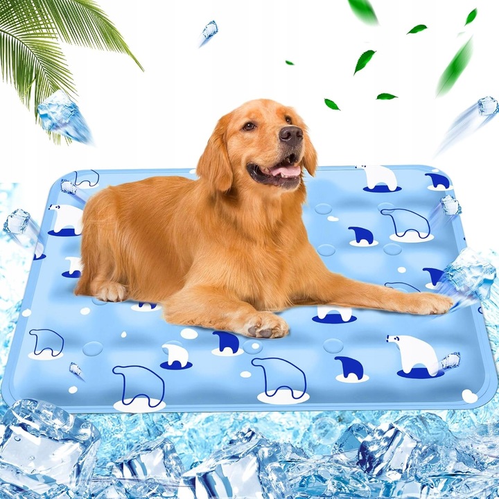 Охлаждаща постелка за кучета, 60x90 см, светлосиня, комплект с вода