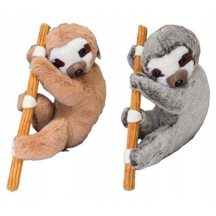 Maskota Plusz Leniwiec, 28 cm, culoare maro si gri, pentru copii si adulti, set de jucarii de plus