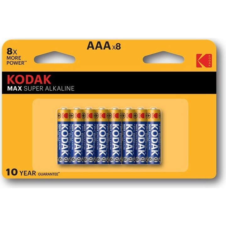 Baterii Alkaline Kodak AAA LR3, 8 bucati, 1.5V, 1150 mAh, -20C pana la 54C