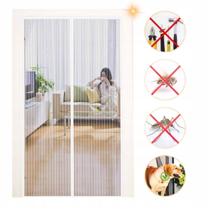 Moskitiera magnetica pentru usi, 70x200cm, protectie impotriva insectelor, montaj usor, material rezistent