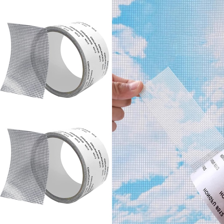 Set de 2 benzi de reparare din fibra de sticla, 200cm x 5cm, impermeabile, pentru ecrane si usi de insecte