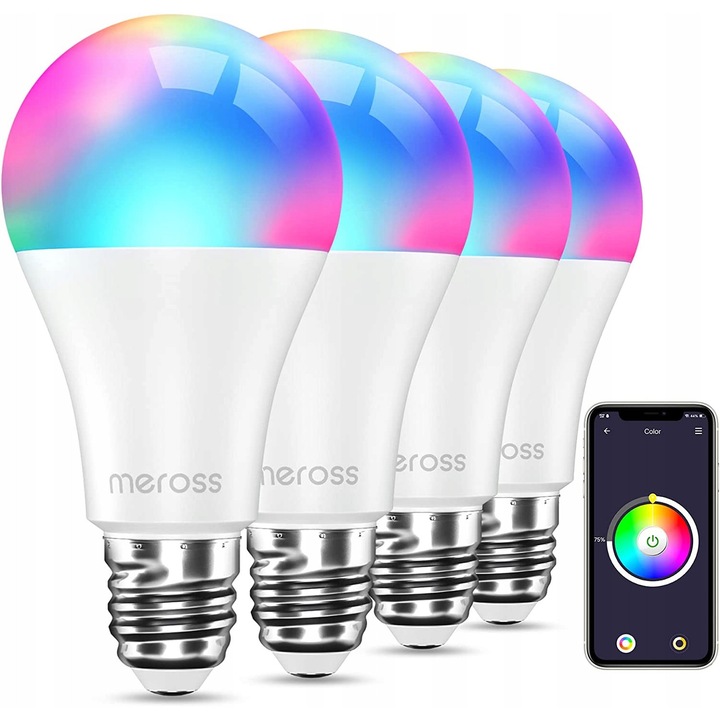 Смарт LED крушки E27 60W RGBWW, комплект 4 броя, Meross