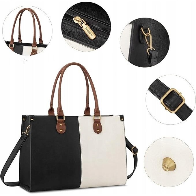 Geanta laptop Lovevook 15,6", negru-alb-maro, dimensiuni 38x28x10cm, organizare inteligenta, usor de transportat