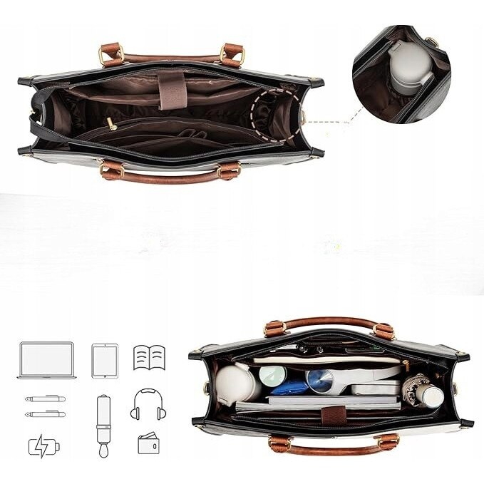 Geanta laptop Lovevook 15,6", negru-alb-maro, dimensiuni 38x28x10cm, organizare inteligenta, usor de transportat