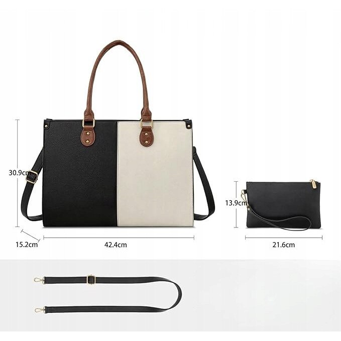 Geanta laptop Lovevook 15,6", negru-alb-maro, dimensiuni 38x28x10cm, organizare inteligenta, usor de transportat