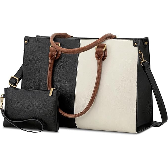 Geanta laptop Lovevook 15,6", negru-alb-maro, dimensiuni 38x28x10cm, organizare inteligenta, usor de transportat