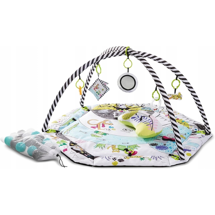 Covoras educational interactiv, 7 jucarii, 20 bile, multicolor, cu perna, set