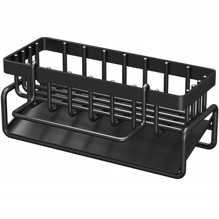 Органайзер метален за кухня, поставка за мивка, тава за отцеждане, черен, размери 21-25x10-12x12-15см