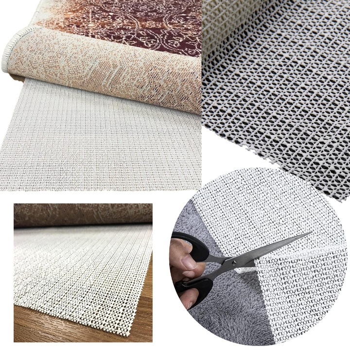 Mata antiderapanta 60x150cm, PVC transparent/gri, structura din plasa, usor de taiat