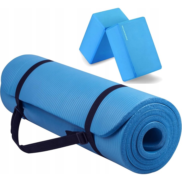 Saltea antrenament, 180x61cm, antiderapanta, albastra, cu curea de transport
