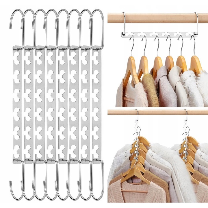 Set 8 Umerase din Otel Inoxidabil, HOUSE DAY, Economisire Spatiu, 26,1x2,54x2,54cm, Natural