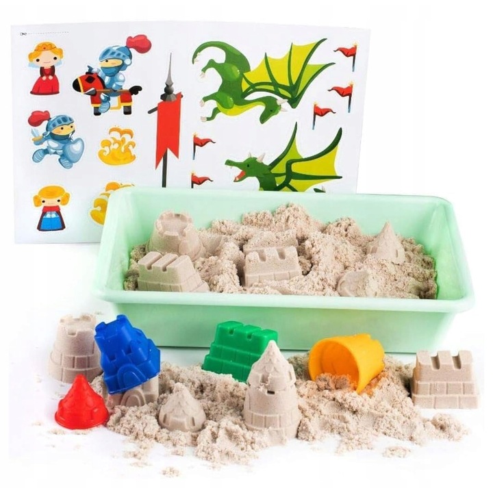 Set de nisip magic, 1 kg, 4 forme, pentru copii, multicolor