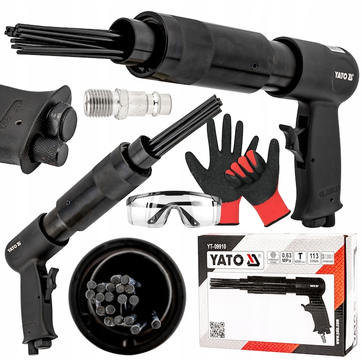 Ciocan pneumatic Yato pentru indepartarea ruginii si vopselei, 19 ace, 4500 lovituri/min, 1,02 kg