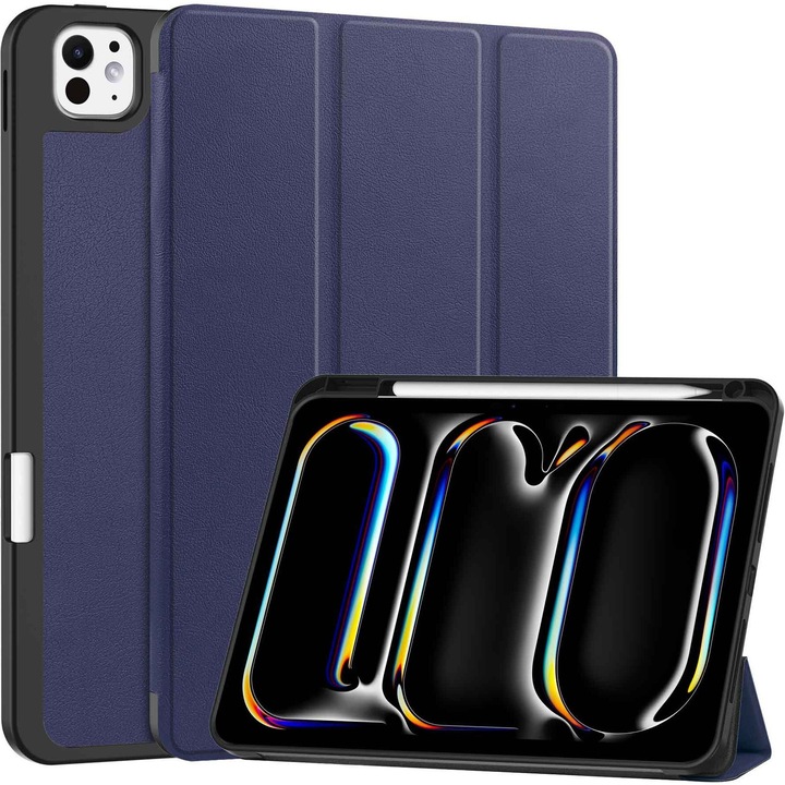 Husa tableta Sonique Smartcase Slim, antichoc, protectie 4 colturi, albastra, pentru Apple iPad Pro 2024 11"