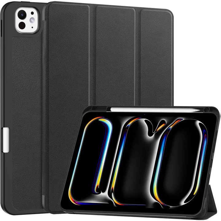 Husa tableta Sonique Smartcase Slim, protectie antisoc, design subtire, negru, pentru Apple iPad Pro 2024 11"