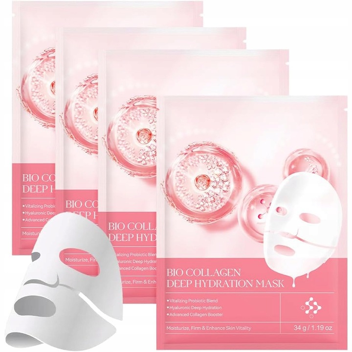 Masca de fata Bio Collagen Real Deep Mask, 4 bucati, hidratare intensa, efect de intinerire, pentru toate tipurile de ten