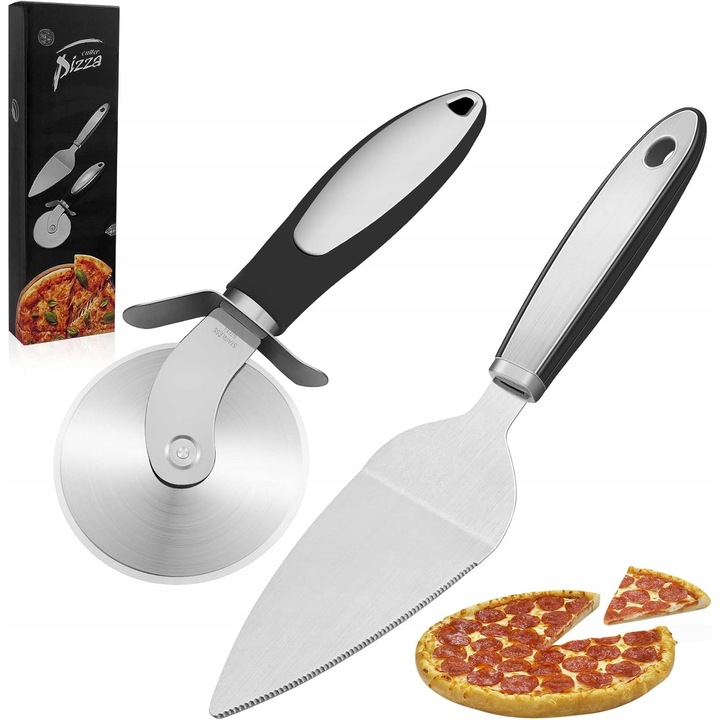Set ustensile de bucatarie, cutit si lopata pentru pizza, inox, antiderapant, design modern