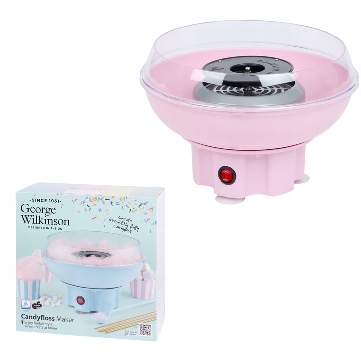 Aparat de preparat vata de zahar 400W, 26,5cm, set cu 10 bete bambus