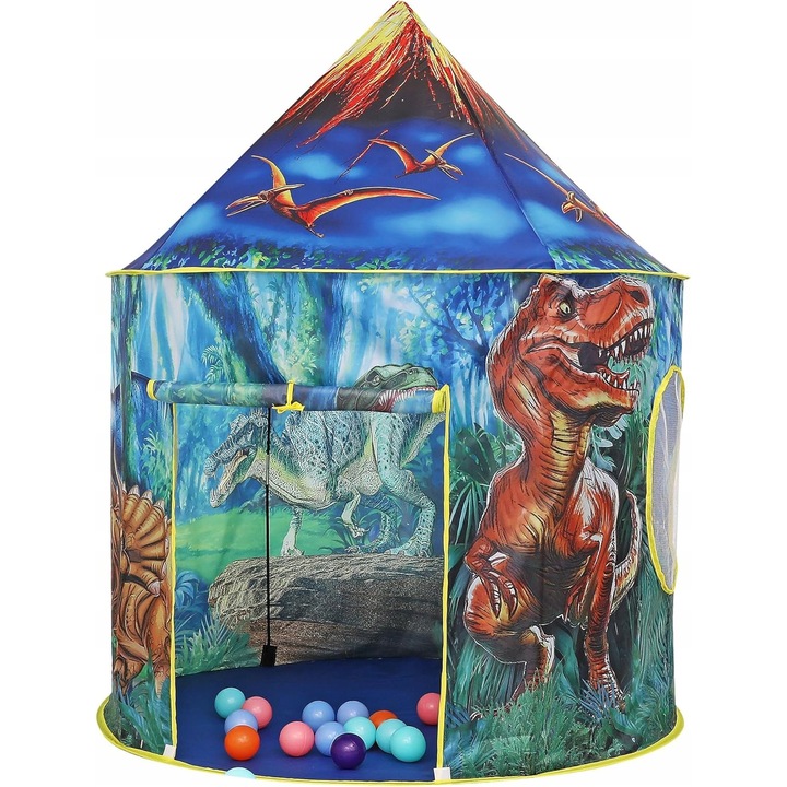 Cort de joaca pentru copii cu dinozauri, dimensiuni 135x105cm, pentru interior si exterior, set de joaca pentru baieti si fete