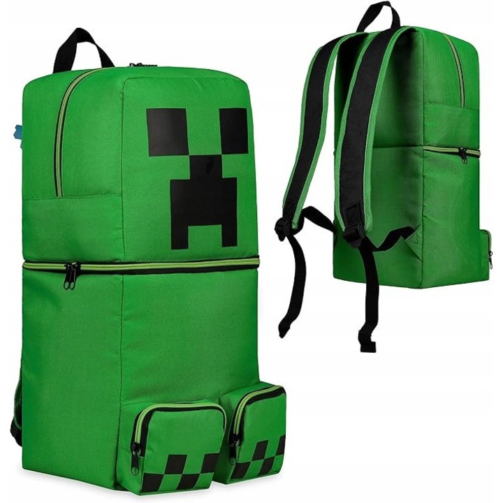 Gyermek hátizsák, Creeper, zöld, 50x21cm, 2 rekesz, 2 cipzáras zseb