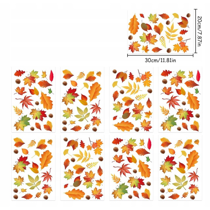 Set de 9 foi cu stickere decorative pentru feronerie, modele de toamna, PVC, usor de aplicat, reutilizabile, multicolor