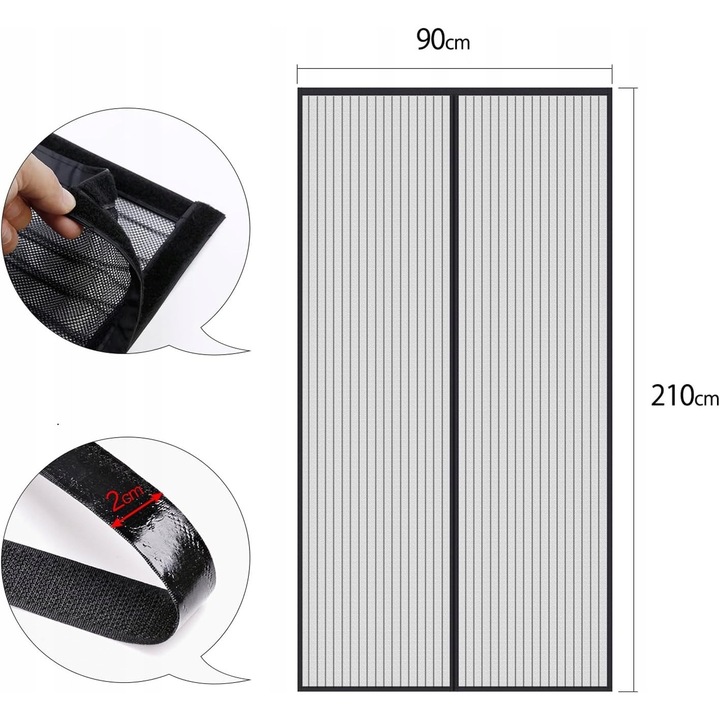 Plasa magnetica pentru usi, 230x90cm, autoadeziva, neagra, set complet