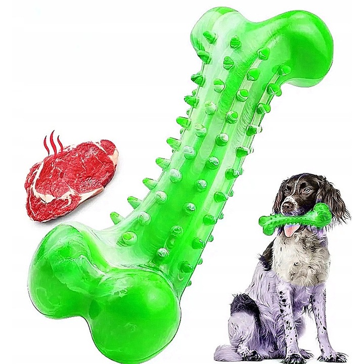 Jucarie pentru caini, os din cauciuc, verde, 19,6cm, rezistent