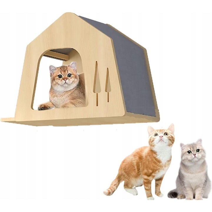 Легло за котки със стълби, Navaris, функционален дизайн, от борово дърво и юта, различни размери