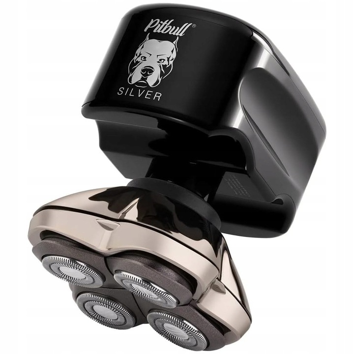 Aparat electric Skull Shaver Pitbull Silver PRO, 4 capete, waterproof, 90 minute autonomie, set complet