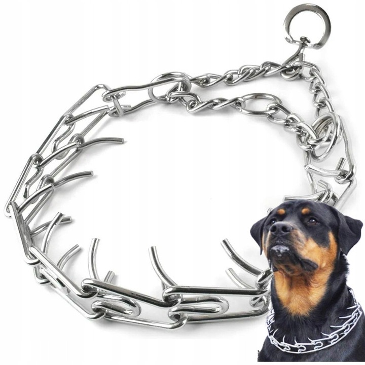 Colier metalic pentru caini, XL, 4cm latime, argintiu, set ajustabil