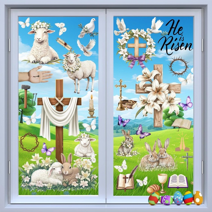 Set de 52 stickere decorative de Paste, modele colorate, 9 foi, 20x30cm