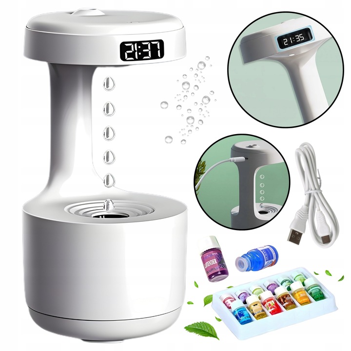 ADE antigravitációs párásító, 12 illóolajjal, fehér, 23.5x12x12cm