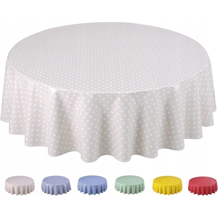 Fata de masa rotunda, 140cm, rosie, model buline, impermeabila, usor de curatat