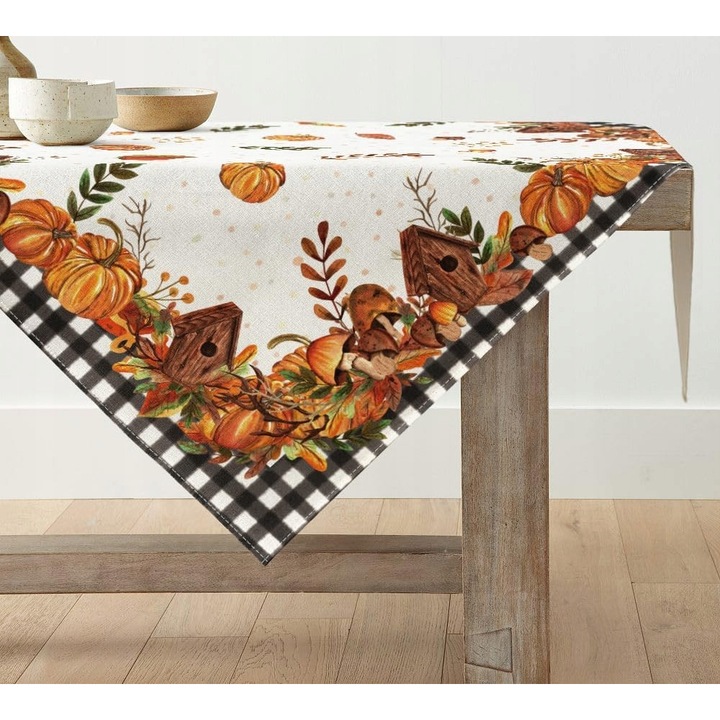 Obrus decorativ, 85x85cm, motiv toamna, din poliester, pentru interior si exterior, multicolor