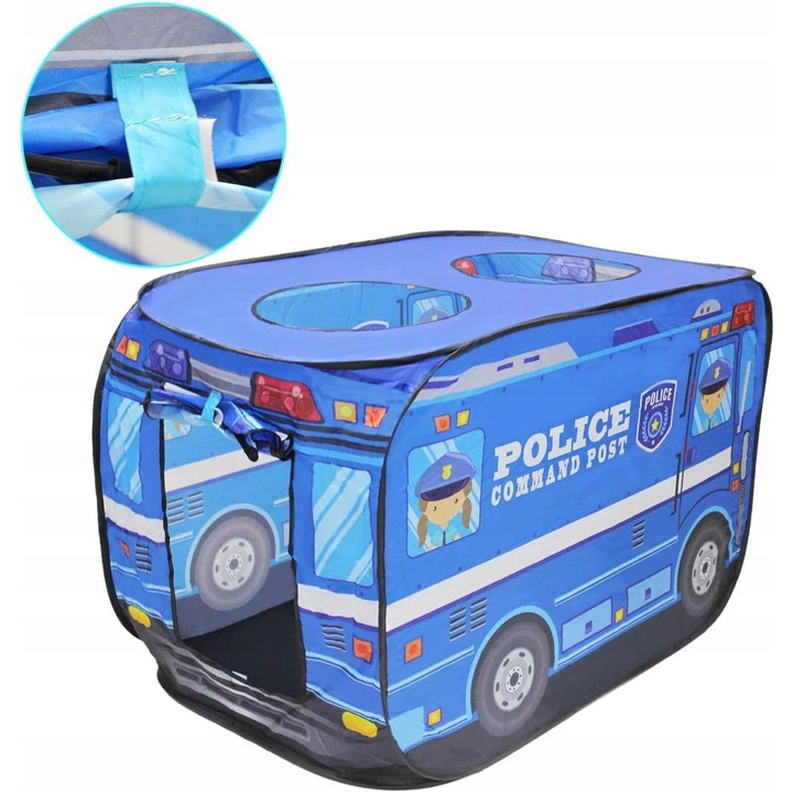 Namiot pentru copii, set cort camion politist, usor, ventilat, multicolor, 100x100x120cm