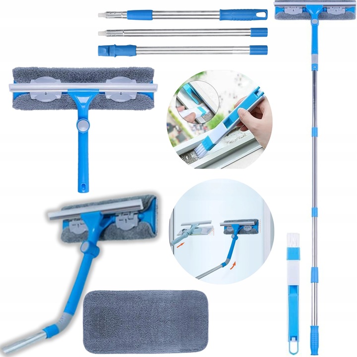 Set de curatare feronerie cu maner telescopic 158 cm, cap rotativ 180°, 2 lavete din microfibra, 30 cm