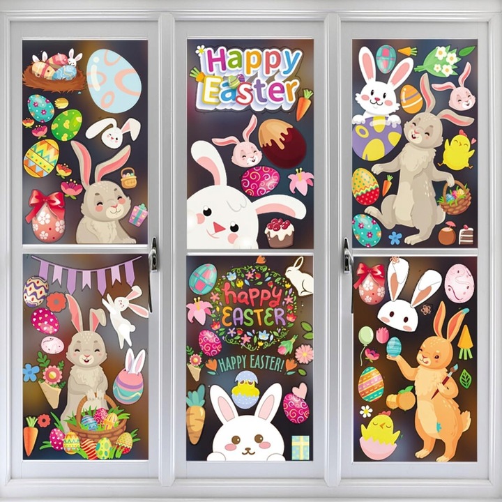 Set stickere decorative de Paste, 9 foi, modele colorate, reutilizabile, PVC