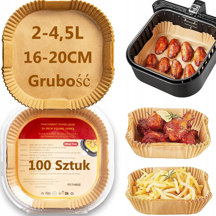 Hartie de copt pentru friteuze, 20,5x20,5cm, rezistenta la temperaturi, set 100 bucati