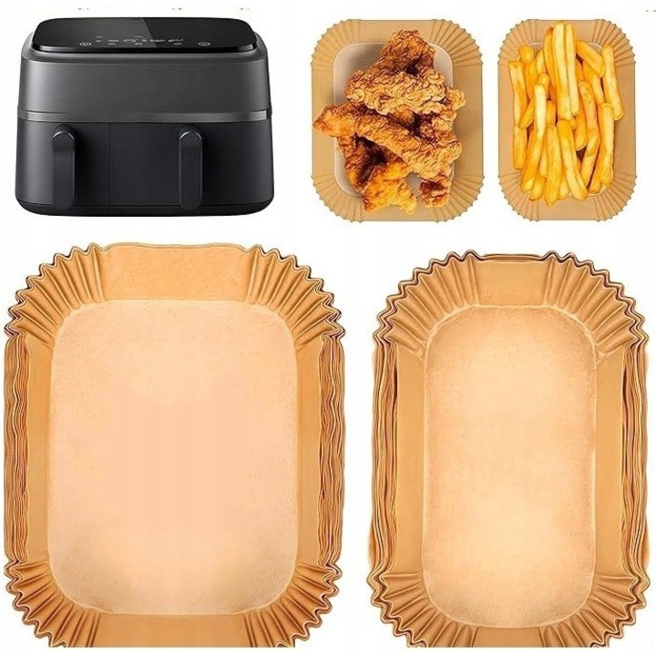 Set 120 bucati hartie de copt pentru friteuza, rezistenta la 450°C, pentru Philips Dual Basket 3000, 60x6L si 60x3L