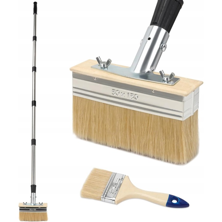 Set pensule de vopsit cu maner telescopic, 150cm, 6 inch + 3 inch, material sintetic, ergonomic