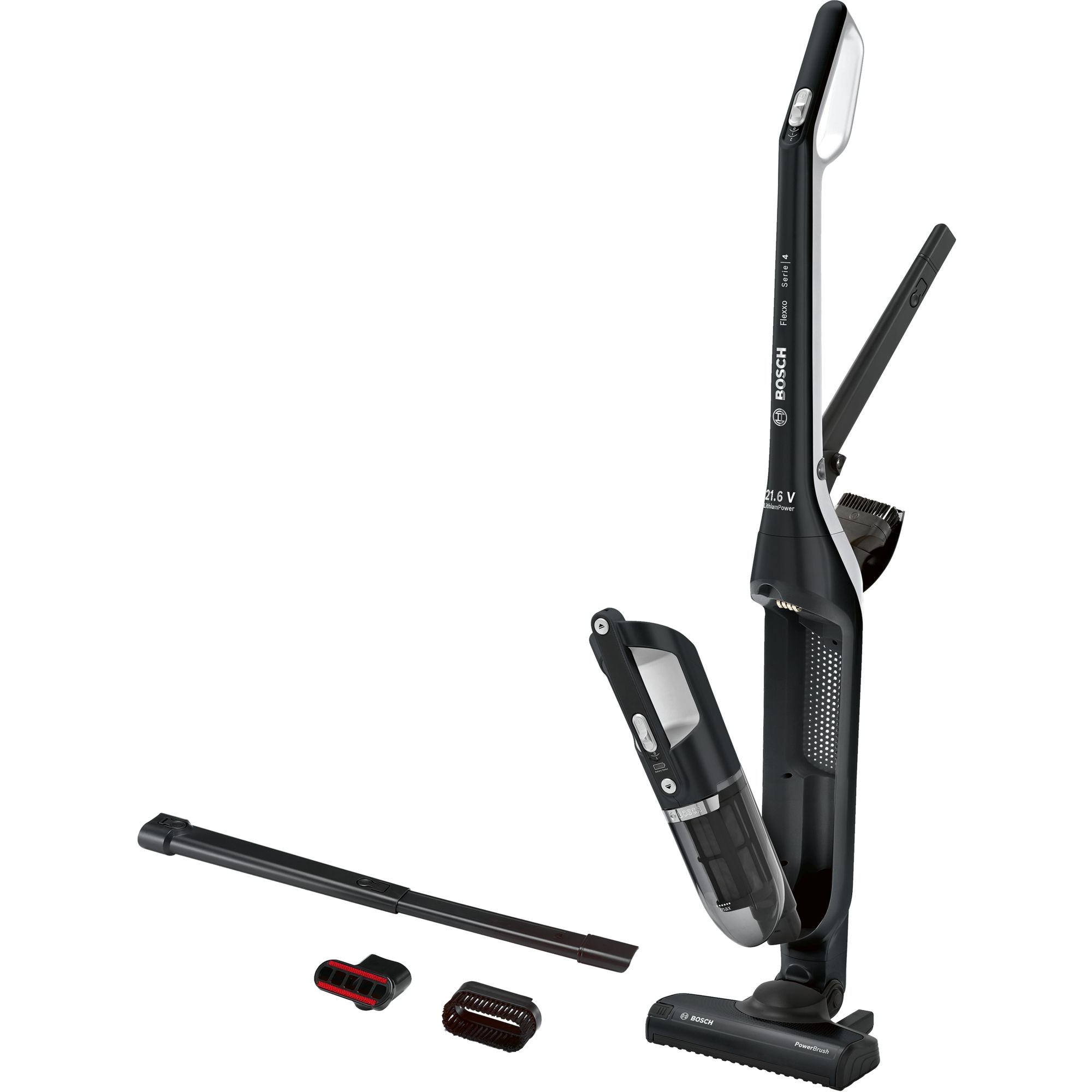 Aspirator vertical fără fir 2 în 1, Bosch, perie electrică, 50 min autonomie, negru, 1150x265x180 mm