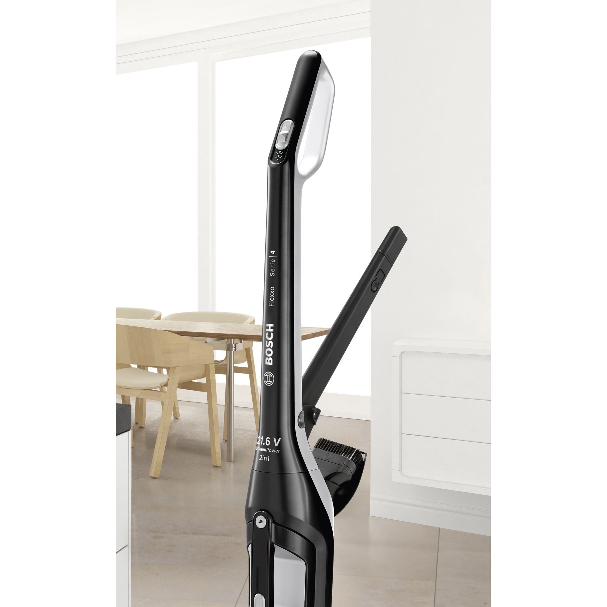 Aspirator vertical fără fir 2 în 1, Bosch, perie electrică, 50 min autonomie, negru, 1150x265x180 mm
