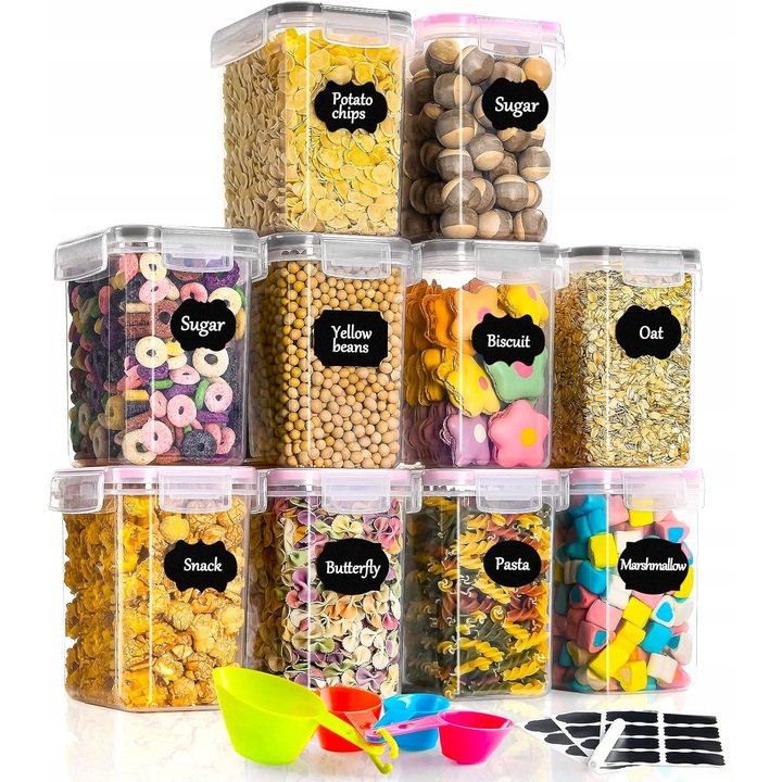 Set 10 cutii de stocare alimentara, GoMaihe, 1,6l, 15x15x10cm, multicolor
