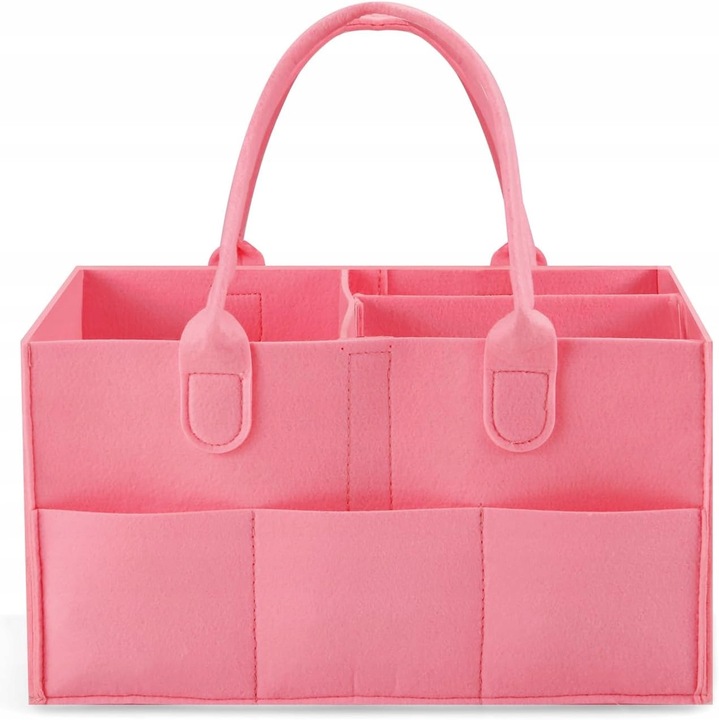 Organizator pliabil pentru scutece, roz, 38x23x18cm, cu 5 buzunare externe si 3 compartimente