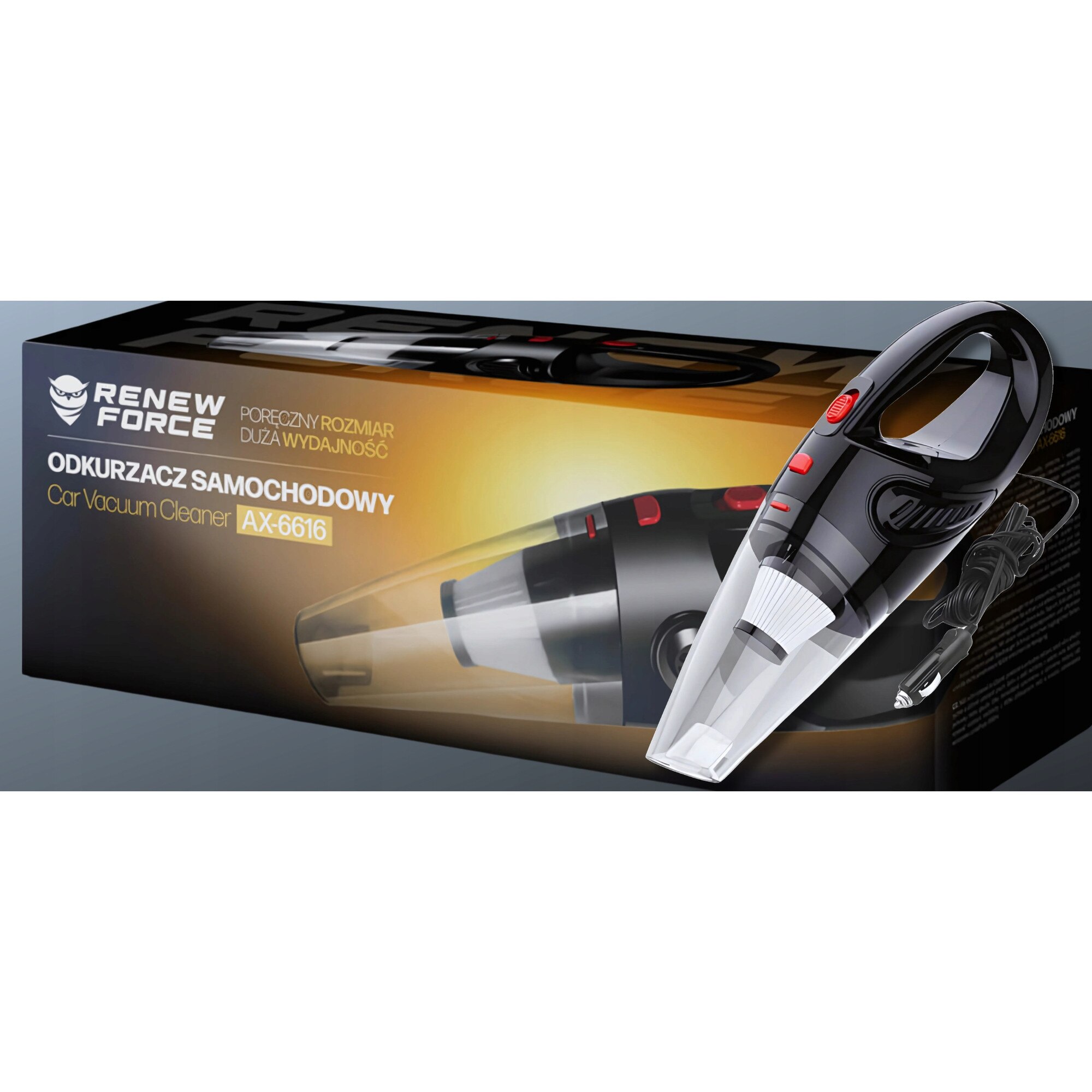 Aspirator auto Renew Force AX-6616, 120W, 12V, 34x12x10cm, set duze inclus